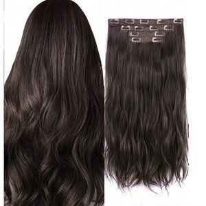 Luxurious Dark Brown Wavy Clip in Hair Extension - Human hair blend